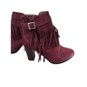 Women's Venus Fringe Suede Heel Ankle Boots Size 10 Burgundy